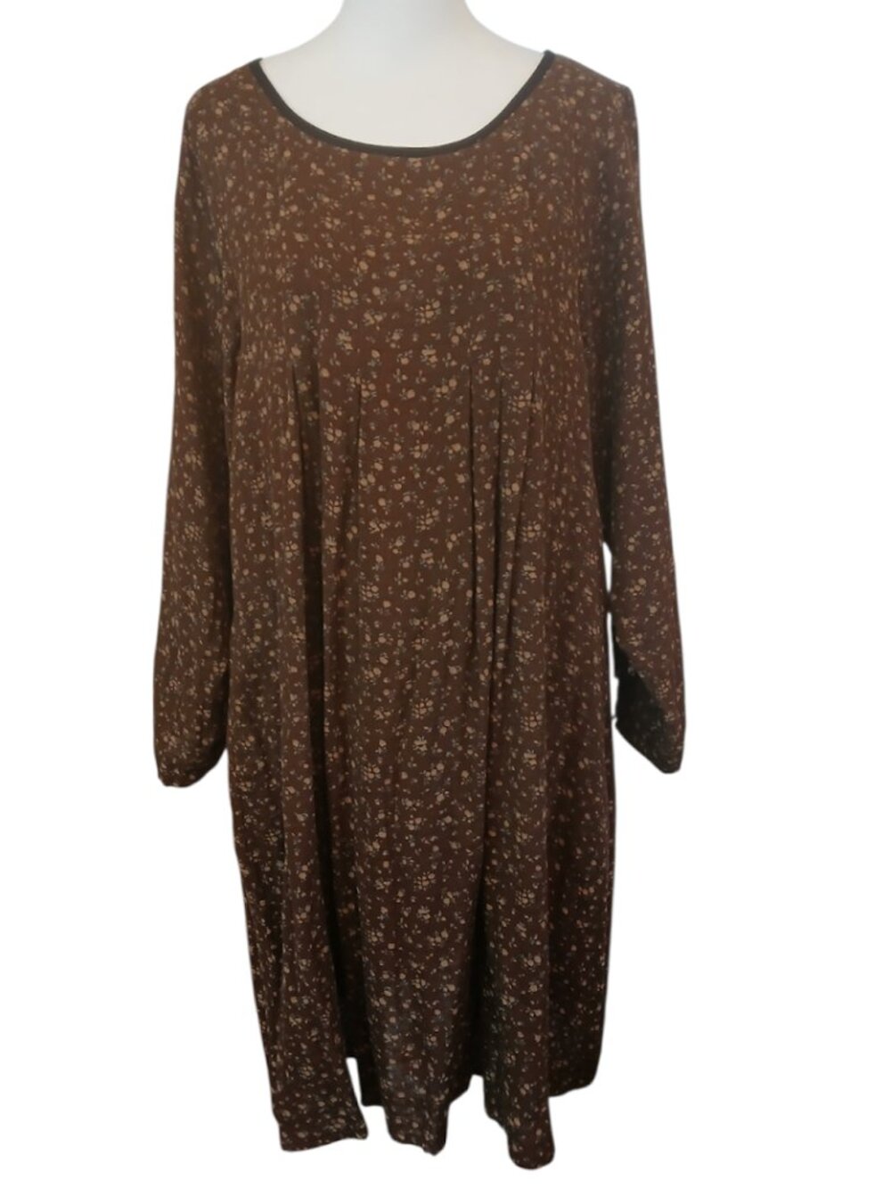 Mordenmiss brown ditsy floral print flowy cotton dress with pockets size M
